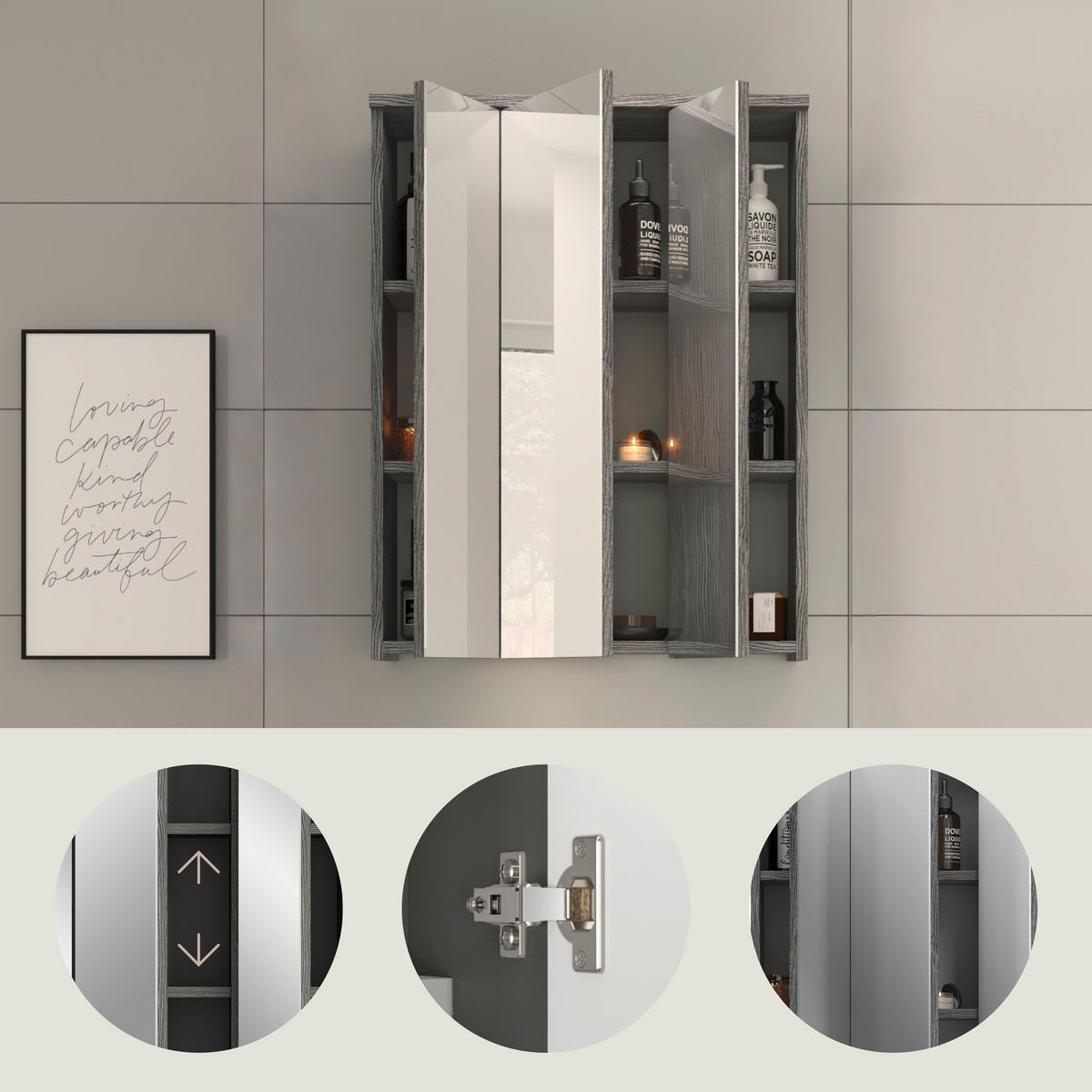 SPIEGELSCHRANK Blake Bad in Rauchsilber Nachbildung und Spiegelglas B/H/T: 60x77x21 cm - Silberfarben, Holz (60/77/21cm)