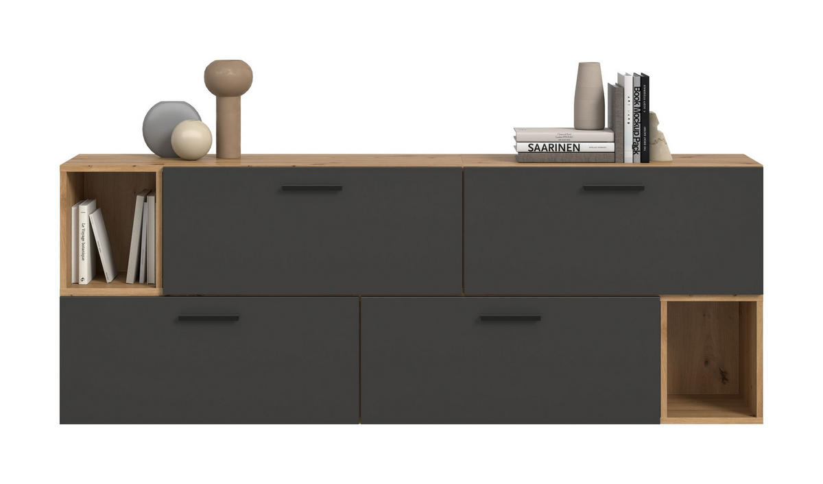 WOHNWAND Primo (B/H/T: ca. 176/97/34 cm) in Artisan Oak /Basalt grau - Eiche Artisan, Holzwerkstoff (176/97/34cm)