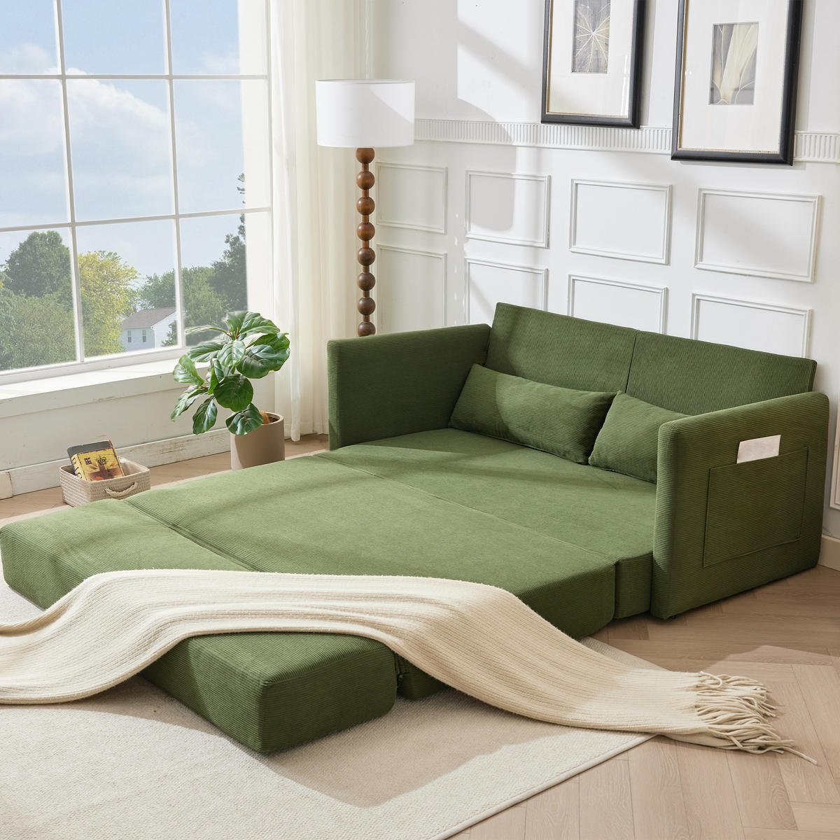 SCHLAFSOFA 2-Sitzer Sofa mit Schlaffunktion,klappbar,Grün - Grün, Textil (165/82/92cm) - LVHOM