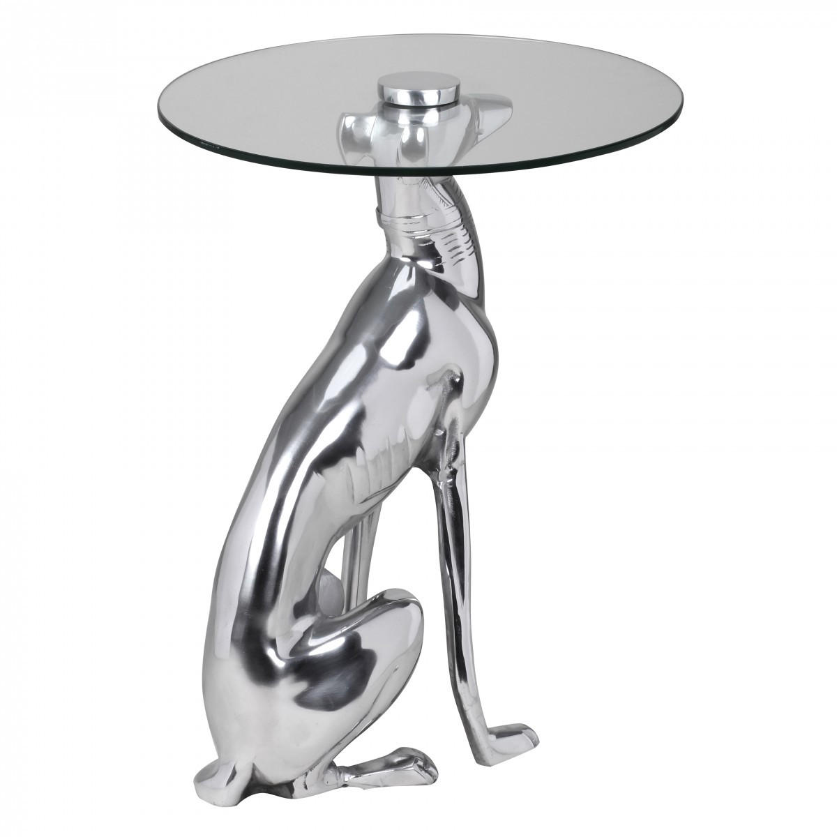 BEISTELLTISCH – Aluminium Glas Silber Skulptur Windhund 55x40 cm handgefertigt - Silberfarben, Glas/Metall (40/40/50cm) - KADIMA DESIGN