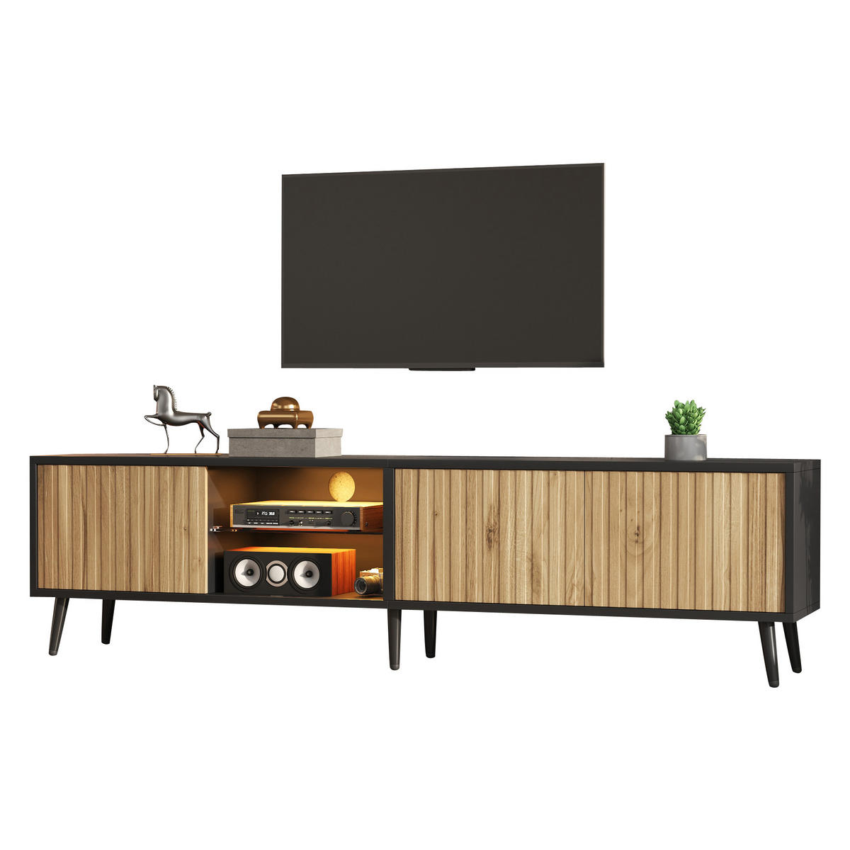 TV-LOWBOARD Naturfarben-Schwarz 175/31/43.5 cm - Naturfarben, Holzwerkstoff (175/43.5/31cm) - PANGIVO