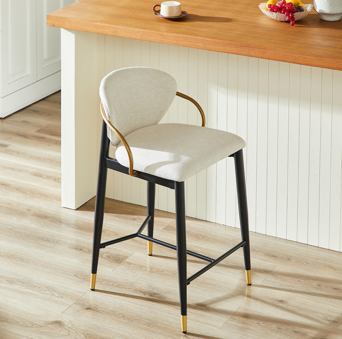 BARHOCKER-SET 2-teilig, beige, aus Chenille mit Rückenlehne und Höhenverstellung - Beige, Textil (52/87/57cm) - MIVRAY