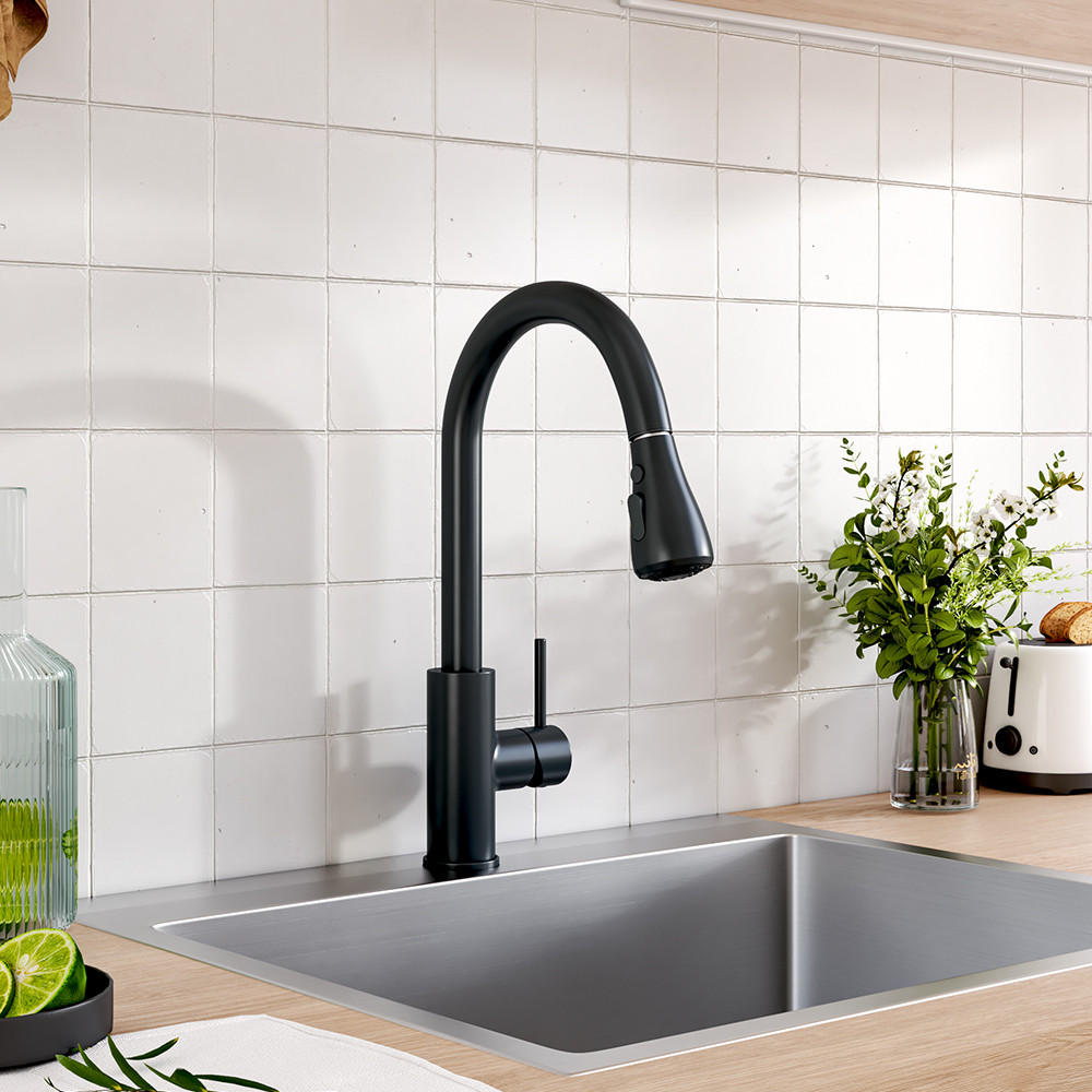 KÜCHENARMATUR Ausziehbar Brausekopf Einhandgriff Schwarz - Schwarz, Metall (26/38/5cm) - Livingandhome