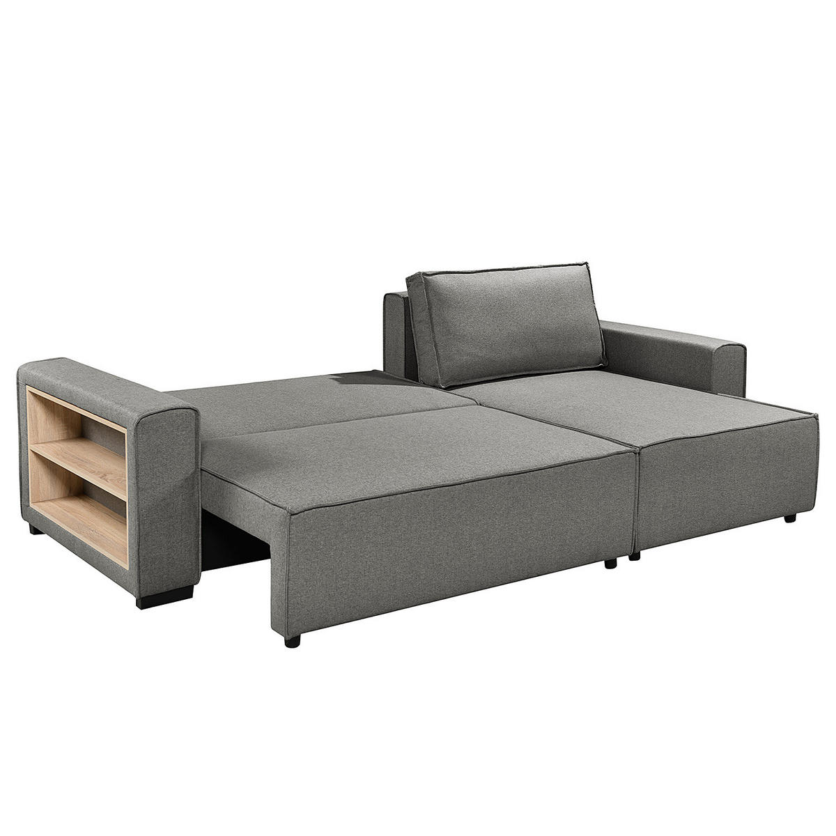 ECKSOFA mit Schlaffunktion - Flachgewebe - Dunkelgrau/Schwarz, Kunststoff/Textil (284/155cm) - home24