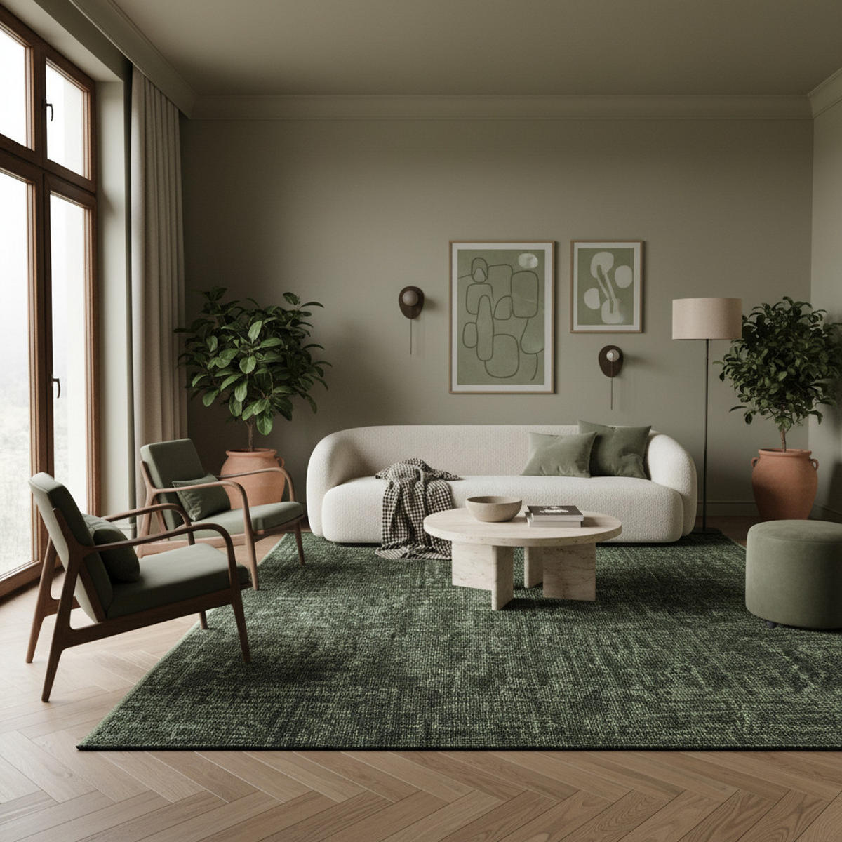 TEPPICH Kurzflor Unicolor Chenille Baumwolle Innen Grün Rechteckig 120x170 - Grün, Textil (120/170cm) - KADIMA DESIGN