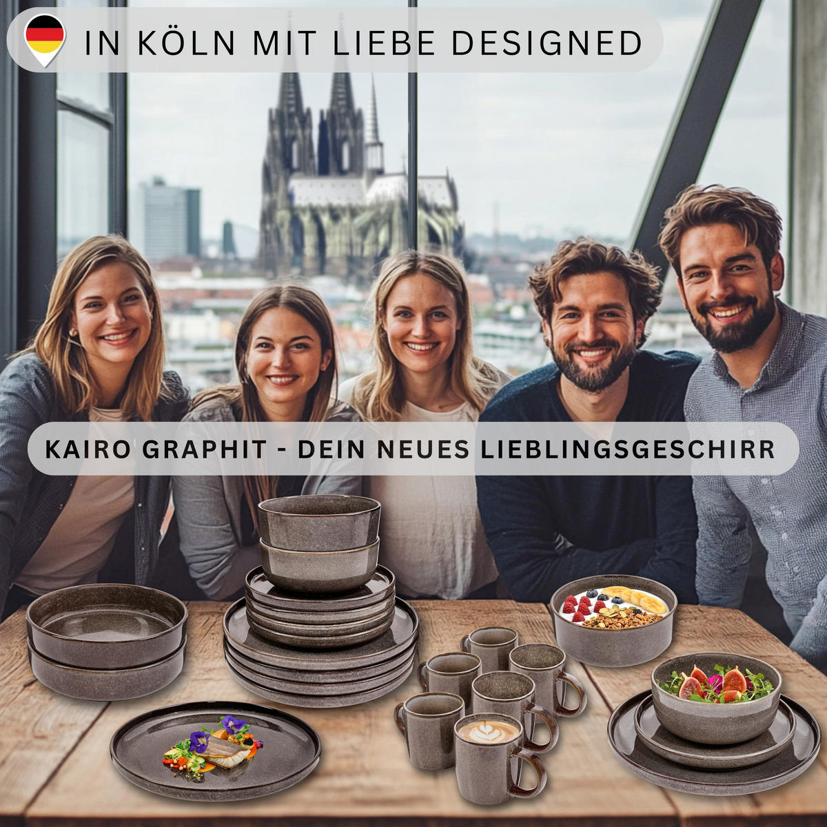 TAFELSERVICE KAIRO GRAPHIT - 30 teilig aus Steingut - Braun, Keramik (70/30/70cm) - Sänger