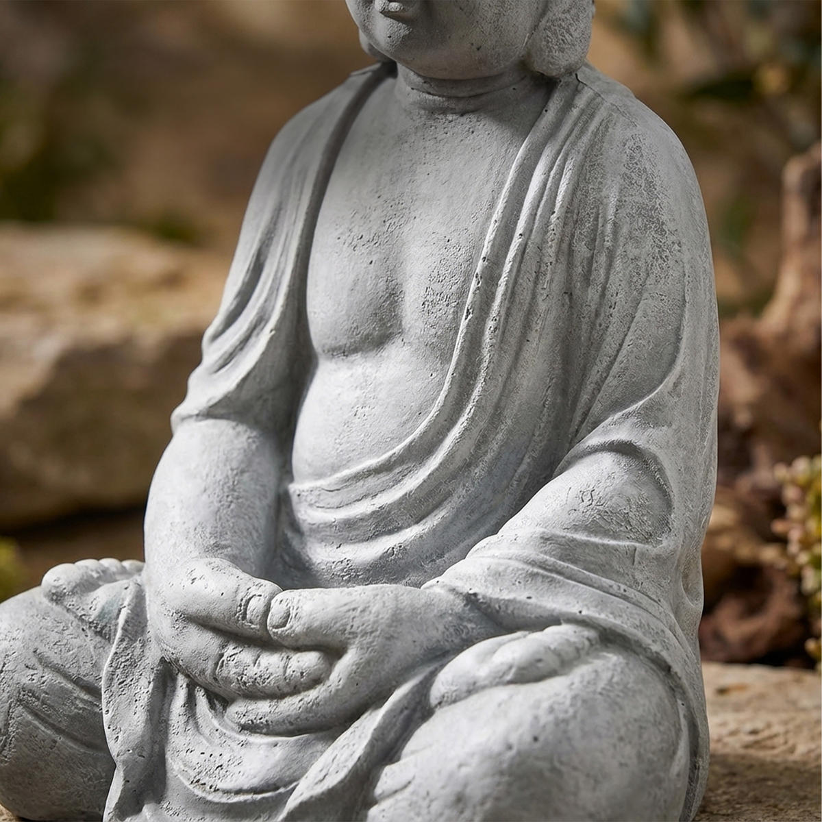 BUDDHA Figur - Grau, Kunststoff (49/71/34cm) - Relaxdays