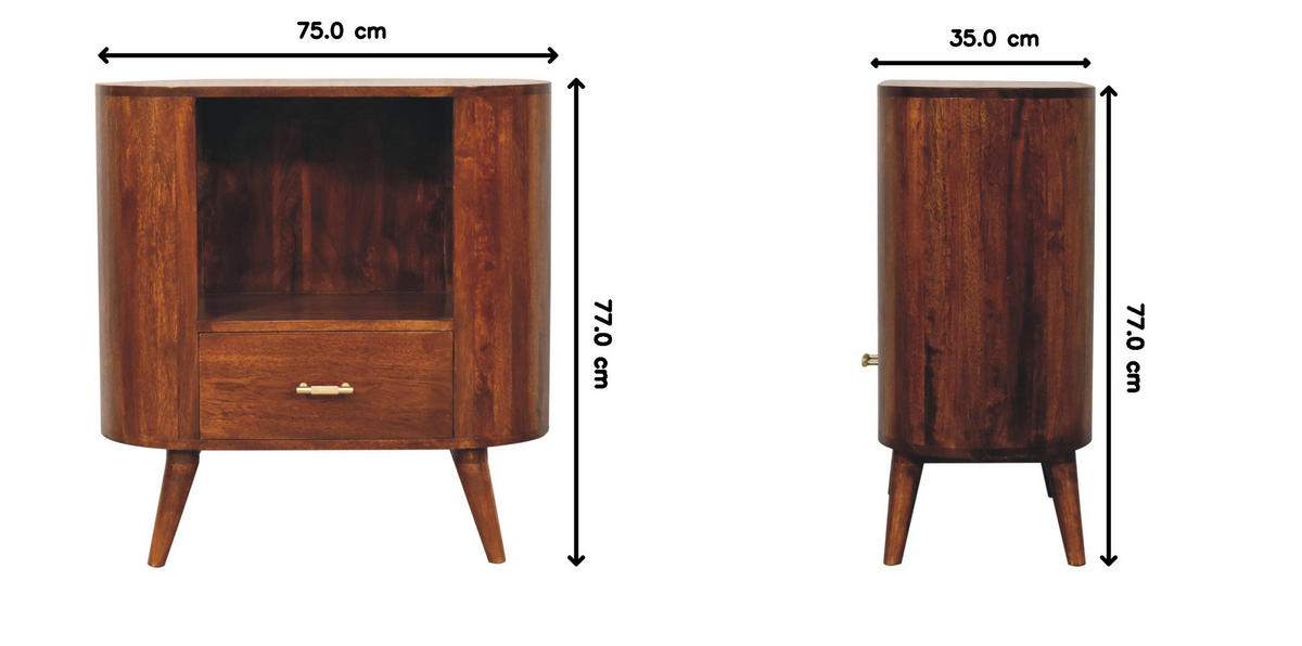 SCHRANK T-Stange Cortez Kastanie, 1 Schublade und Offenes Fach, Dunkelbraun - Dunkelbraun/Messingfarben, Holz/Metall (75/77/35cm) - Artisan Furniture