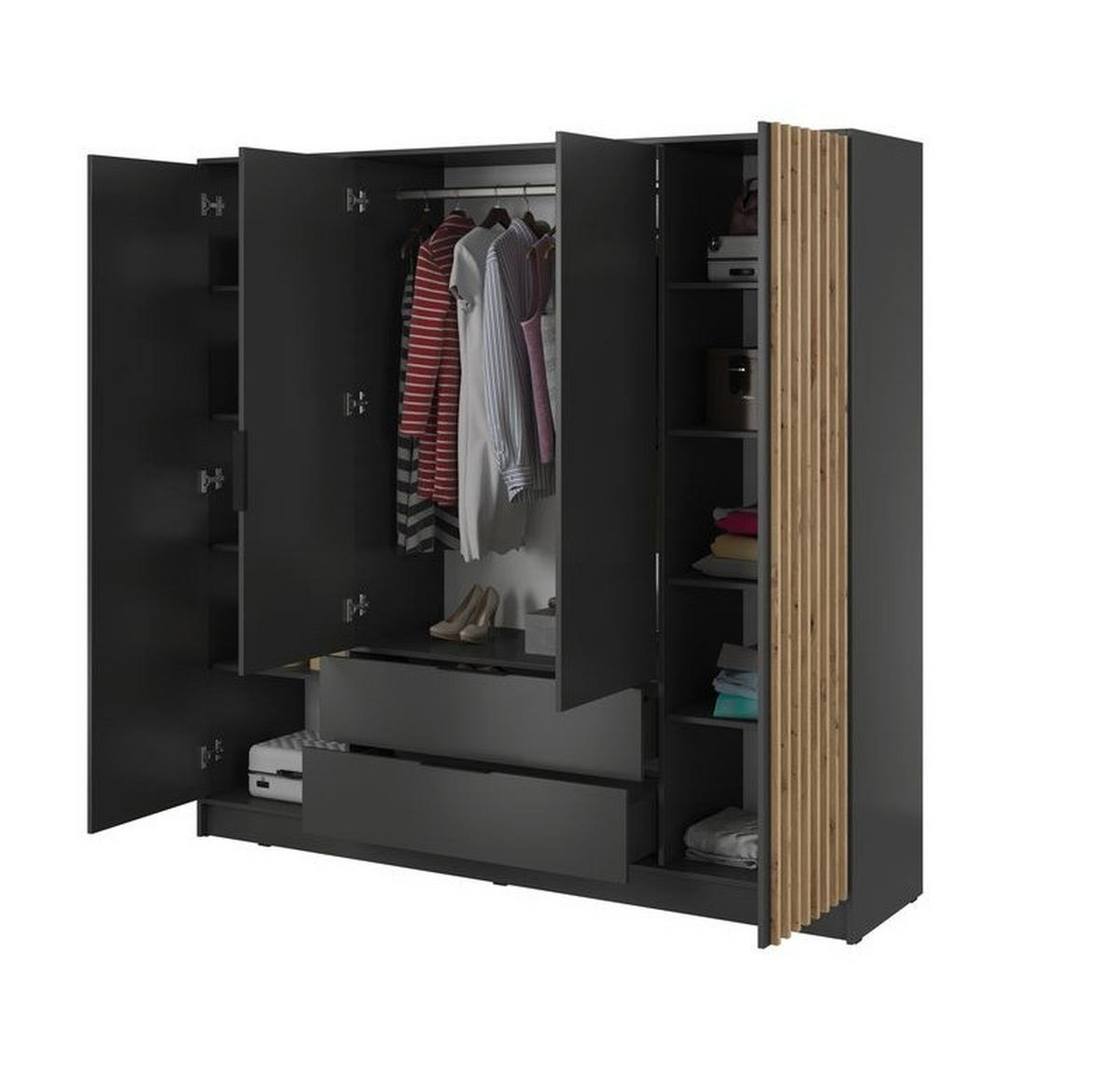 KLEIDERSCHRANK – 206 cm – Nelly – Graphitfarben - Graphitfarben, Holzwerkstoff (206/200/51cm) - hi-markt