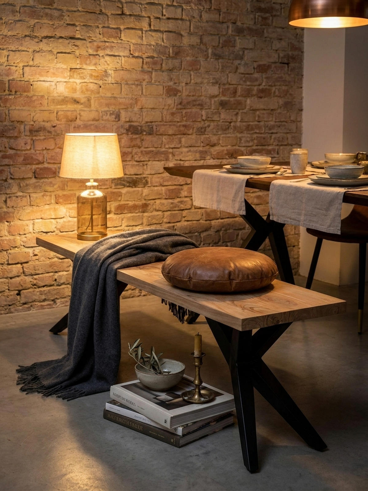 ESSZIMMERBANK Massivholz Metall Loft-Stil, Akazie 120x45x45 cm - Schwarz/Braun, Holz/Metall (120/45/45cm) - KADIMA DESIGN