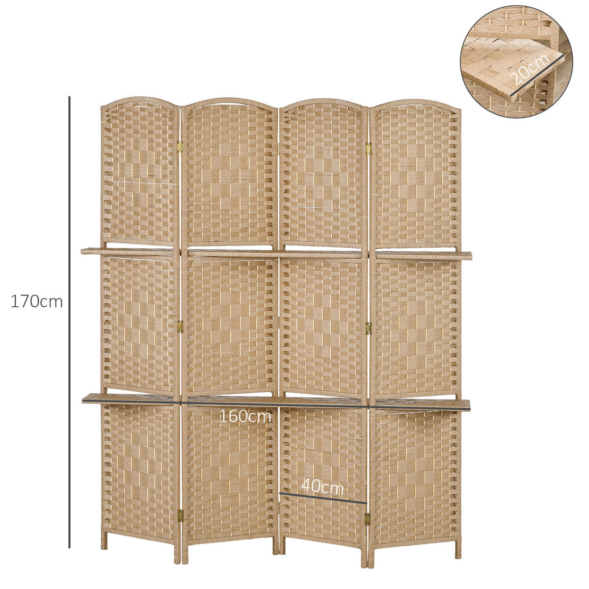 PARAVENT aus Papierfaser in Naturholz-Optik - Naturfarben, Holz/Papier (1.6/170cm) - HOMCOM