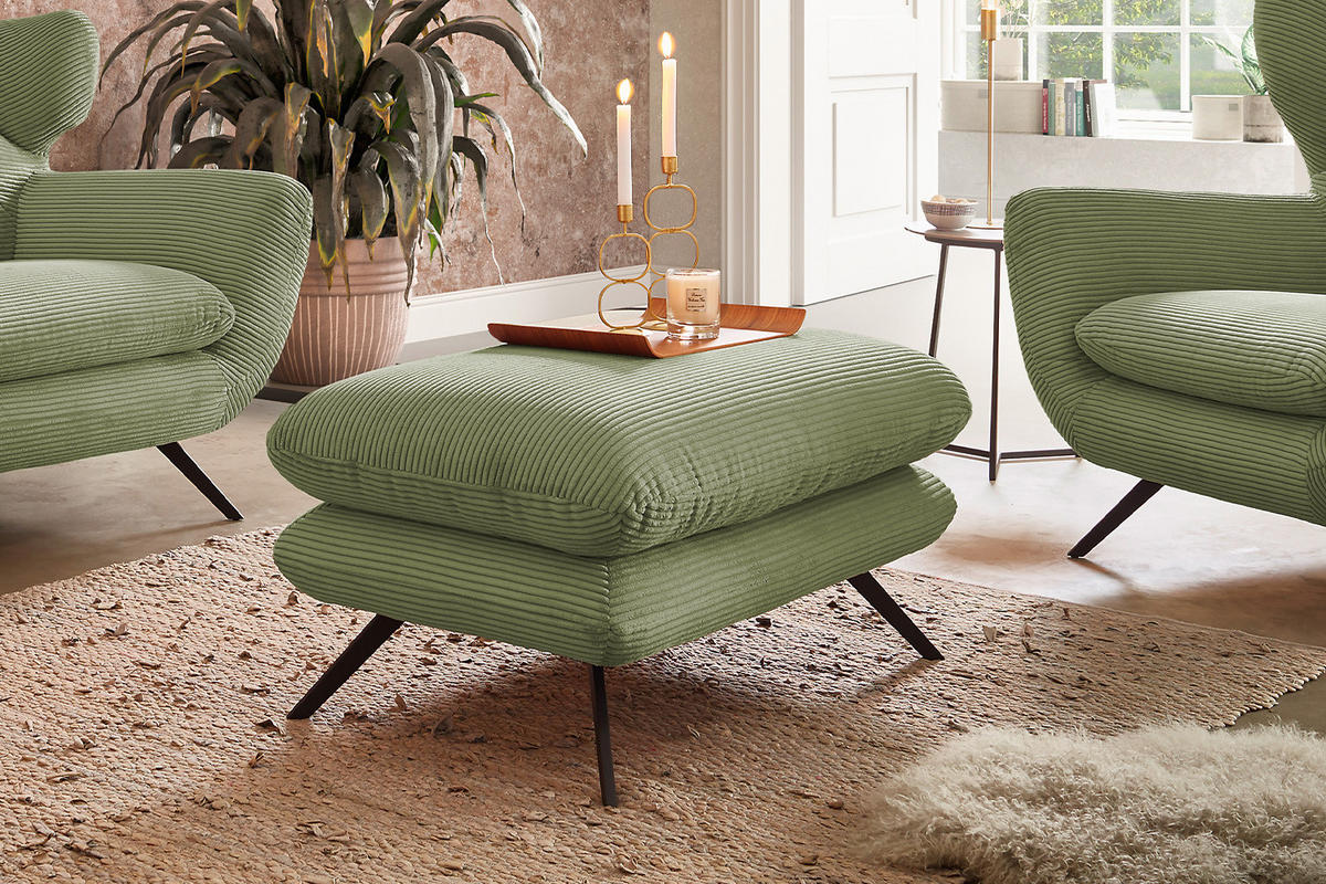 HOCKERBANK CHARME Grün Cord - Grün, Textil (120/45/70cm) - KAWOLA
