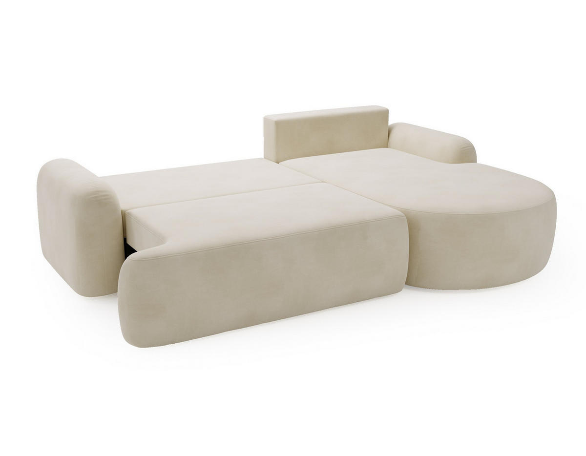 ECKSOFA Cloudy Creme, Sofa aus Velourstoff mit Kissen, rechte seite - Creme, Holzwerkstoff/Textil (261/177cm) - Bettso