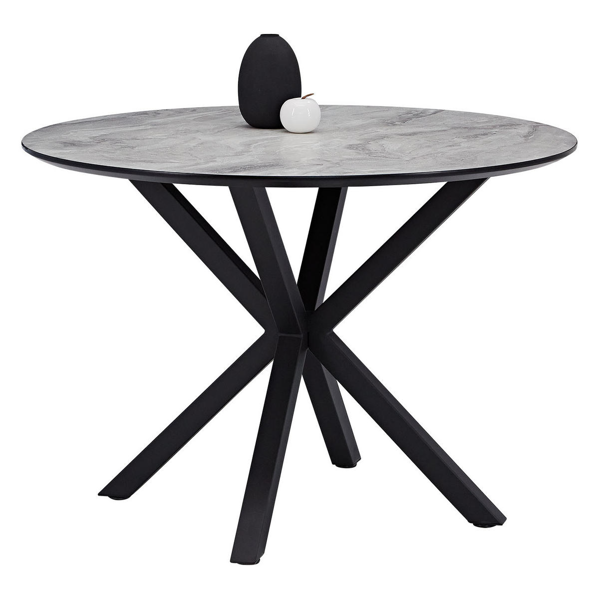 TISCHGRUPPE rund grau schwarz mit 2 Stühle Grau - Schwarz/Grau, Textil/Metall (110/77/110cm) - Homestyle4u