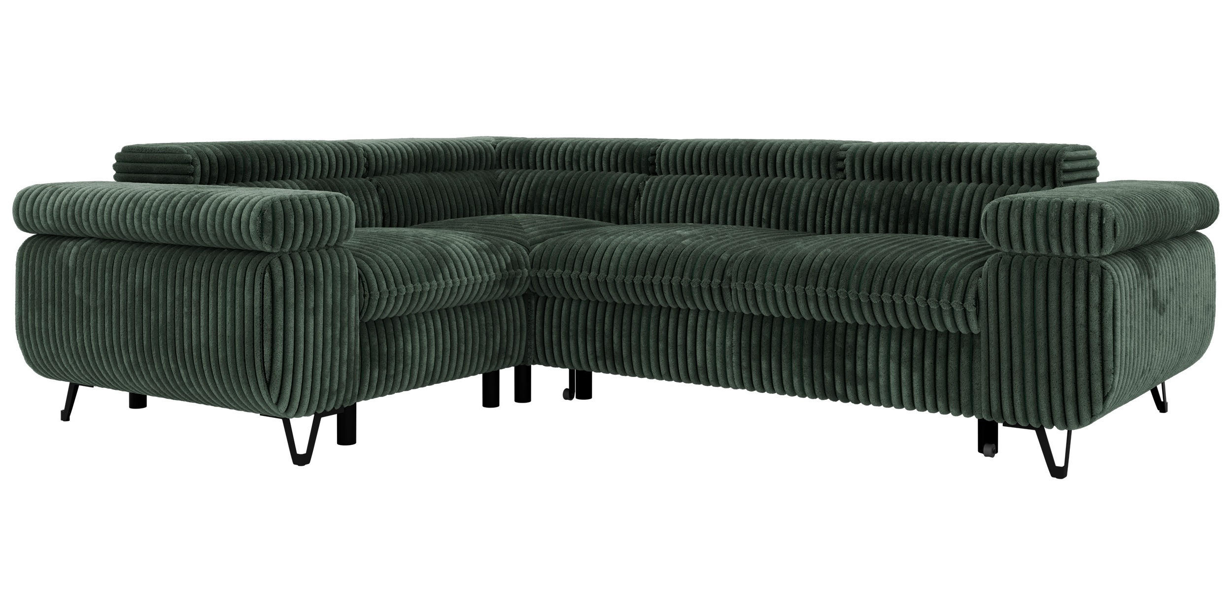 ECKSOFA FALCO L - Dunkelgrün Cord - Links Seite - Dunkelgrün/Schwarz, Textil/Metall (197/268cm) - MKS