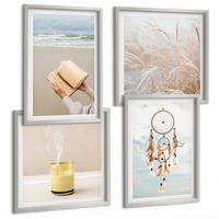 BILDER SET 4er Set - 50x50 cm & 40x60 cm Silberner Rahmen - Sommerlandschaften im Boho-Stil - Silberfarben, Kunststoff (50/50cm) - TULUP
