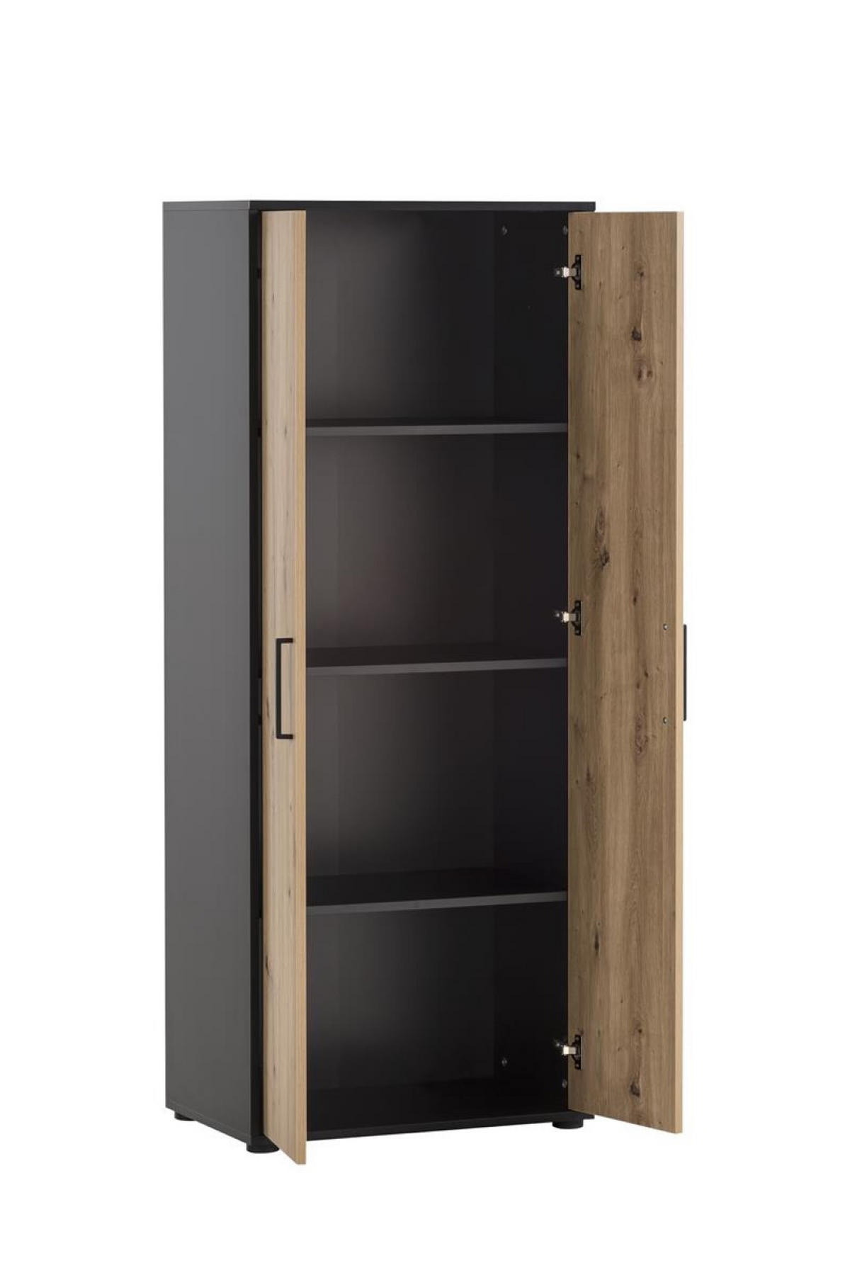 AKTENSCHRANK Raven Tall 164x65x41 cm 4 Fächern & 2 Flügeltüren Eiche/Schwarz - Schwarz, Holz (65/164/41cm) - PROREGAL