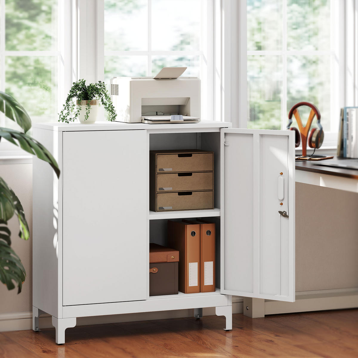 AKTENSCHRANK Büroschrank Abschließbar Mehrzweckschrank mit 2 Ebenen Weiß - Weiß, Metall (35/91/80cm) - HOMCOM