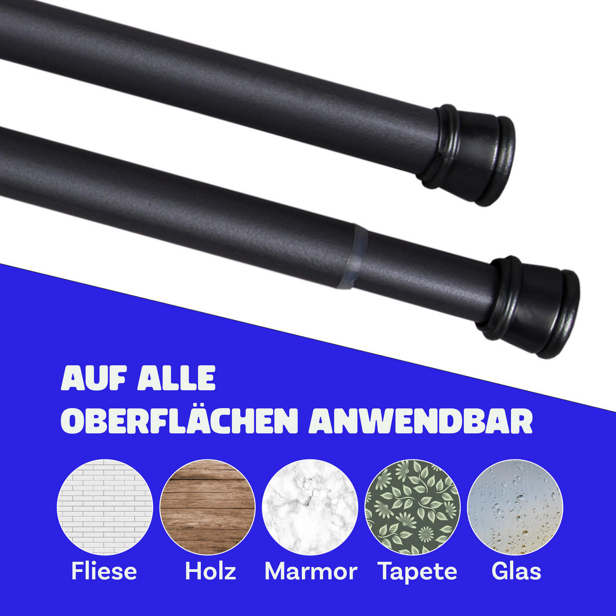 VERSTELLBARE Vorhangstange - Spannstange zum Klemmen Schwarz Ø22/25 mm 120-210 cm - Schwarz, Metall (120cm) - Bestlivings