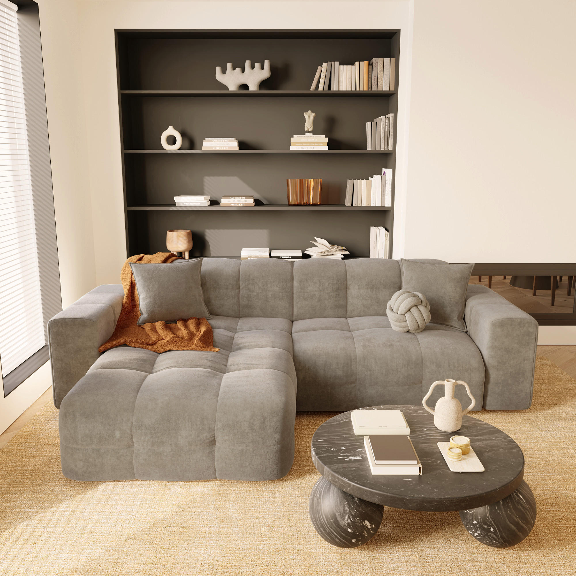 ECKSOFA LINKS Samt Taupe 230cm - Taupe, Textil (155/230cm) - Sia Home