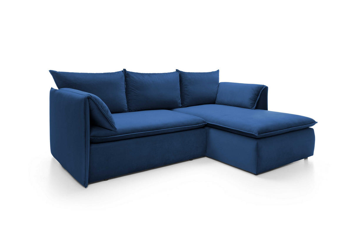 ECKSOFA PREGIO Blau Plüsch-Stoff mit Schlaffunktion - Blau, Holz (230/166cm) - MASSENO