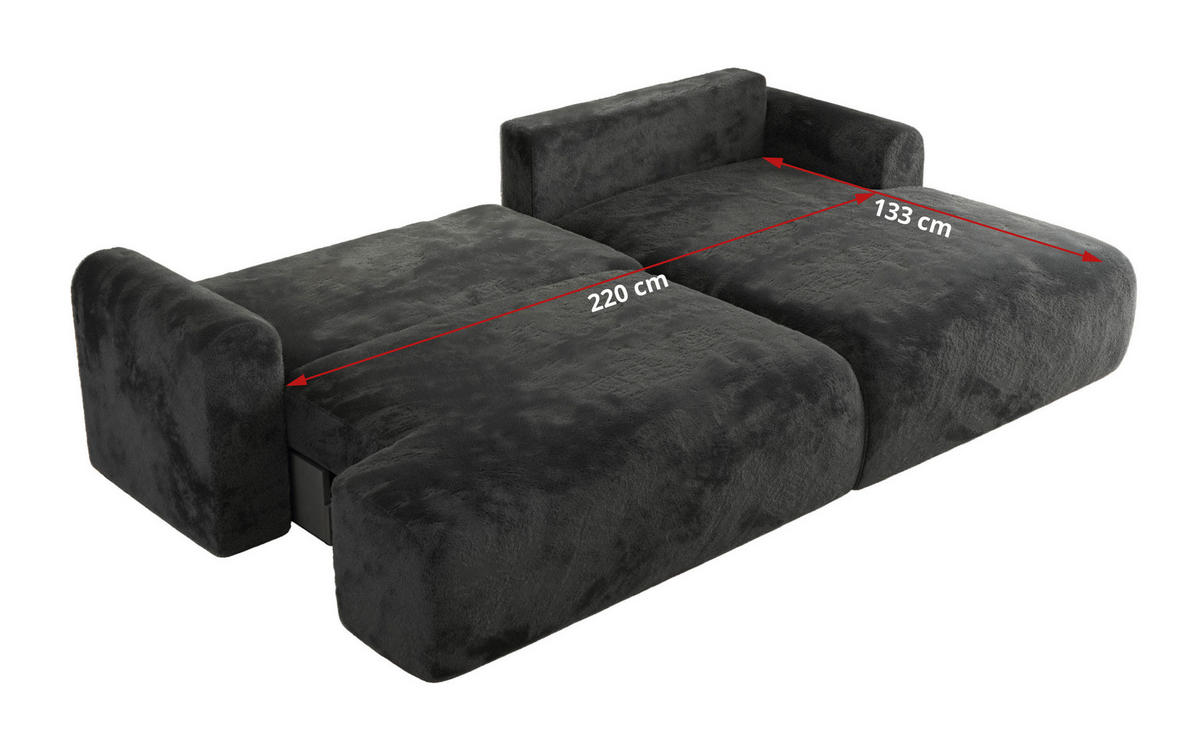 ECKSCHLAFSOFA TONO L Dunkelgrau Plüsch - rechts - Dunkelgrau/Schwarz, Kunststoff/Textil (150/260cm) - MKS