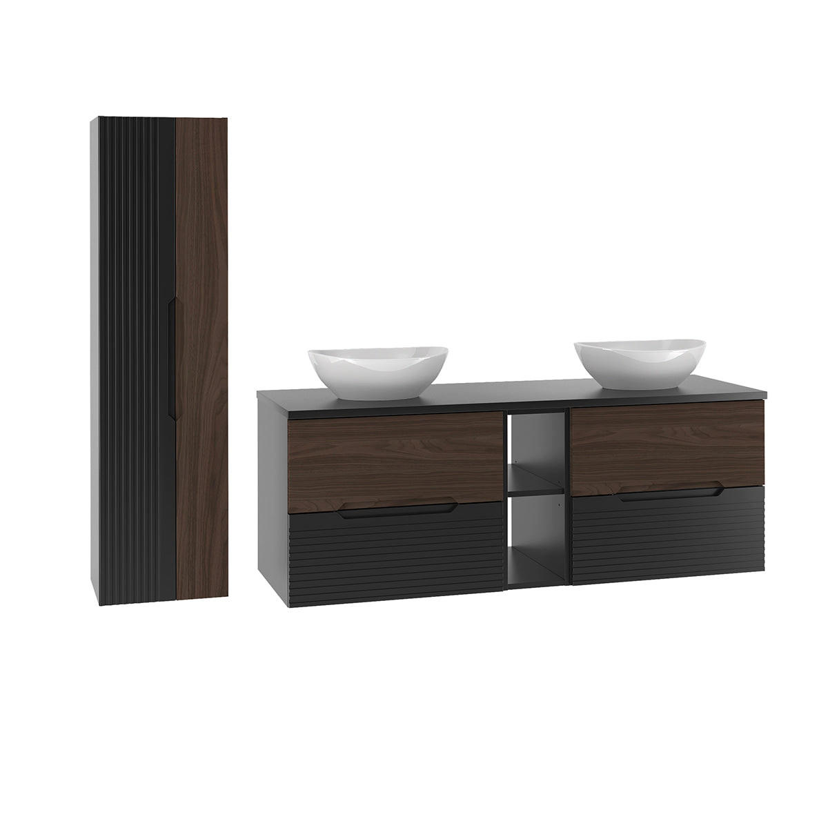 BADMÖBEL 140.6cm Sylla 2er-Set Schwarz und Holz - Schwarz, Holzwerkstoff (140.6/52.2/45.8cm) - Petits-meubles