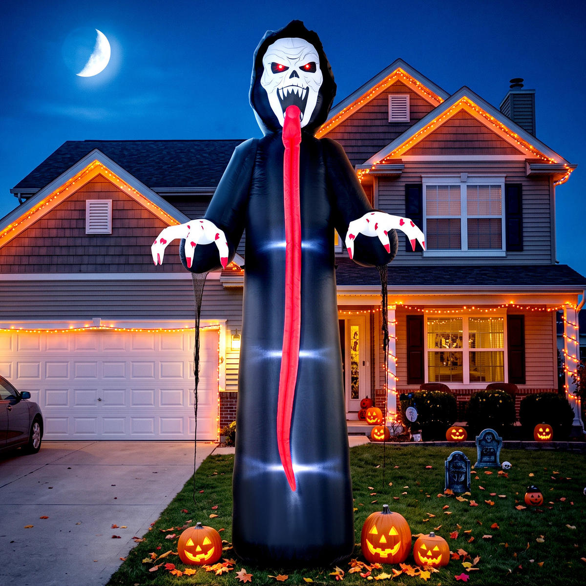 NAFUKOVACÍ halloweenská kostra z polyesterové látky, černá - černá, textil (95/310/130cm) - Outsunny