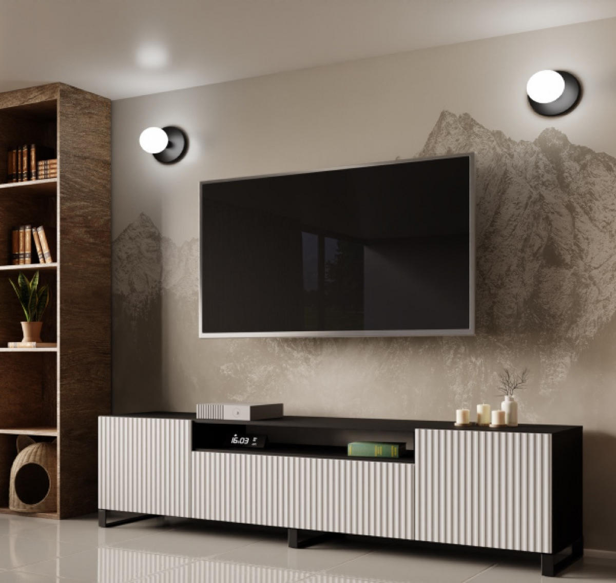 TV-SCHRANK Schwarz Weiß NOELI Mit Gerillter Front - Weiß, Holzwerkstoff (200/53/41cm) - Sepro Meble