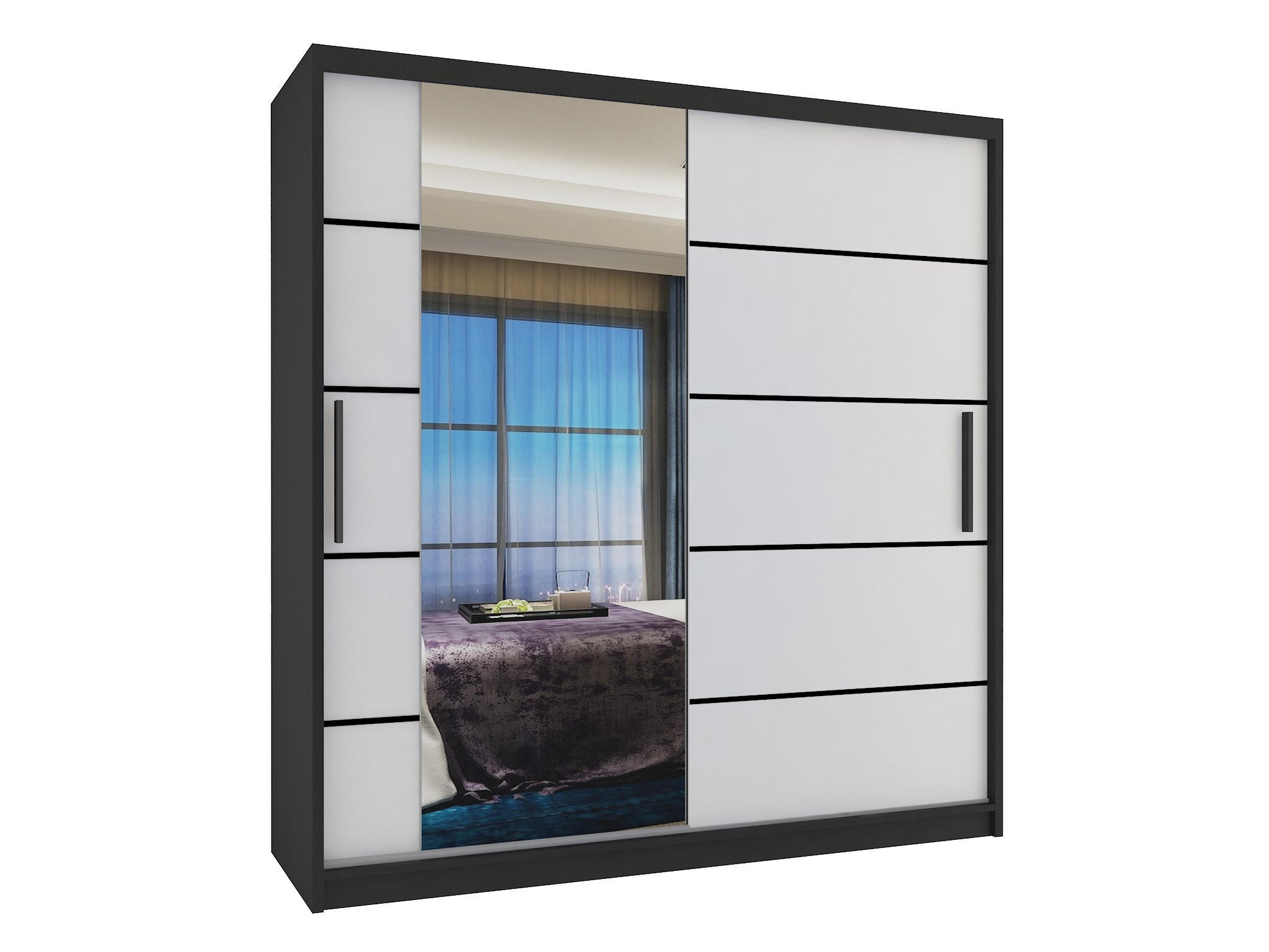 B BELINI GROUP POSUVNÁ SKŘÍŇ Verona MBP, Černá/Bílá Mat, 158 cm, se zrcadlem