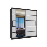 SCHWEBETÜRENSCHRANK Verona MBP, Schwarz/Weiß Matt, 158 cm, mit Spiegel - Weiß, Holz (158/216/60cm) - B BELINI GROUP