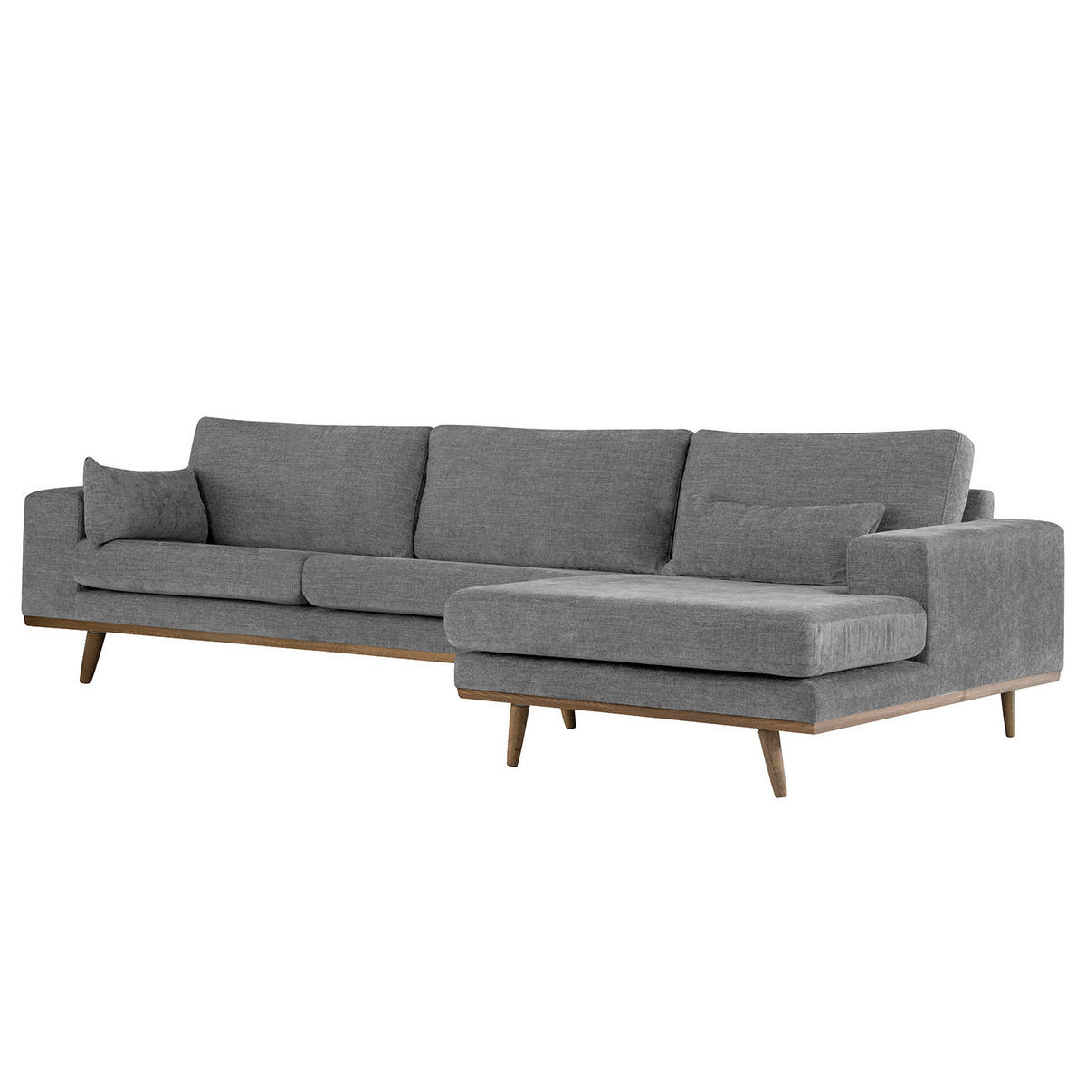 ECKSOFA mit Longchair - Eichefarben/Dunkelgrau, Eichenholz/Textil (281/153cm) - home24