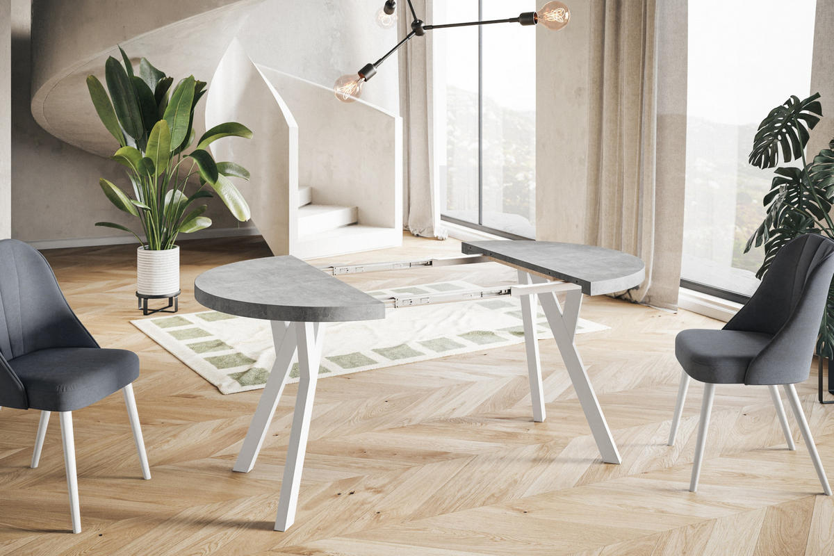 ESSZIMMERTISCH OVO, ausziehbarer Tisch 120 cm bis 220 cm, Farbe: Graphit, mit Holzbeinen in Farbe Weiß - Weiß/Grau, Holzwerkstoff (120/120/77cm) - Alpi-Möbel