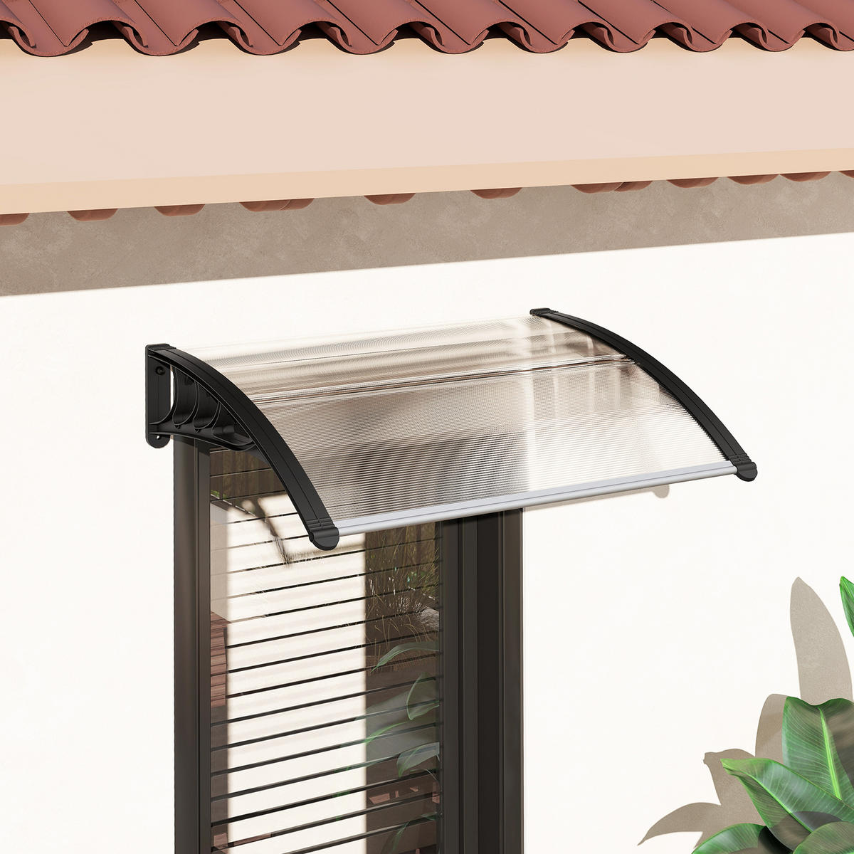 VORDACH DE-13918 Polycarbonat/Aluminium 100/75 cm, UV-Schutz Transparent - Schwarz, Kunststoff (75/23/100cm) - ComfortXL