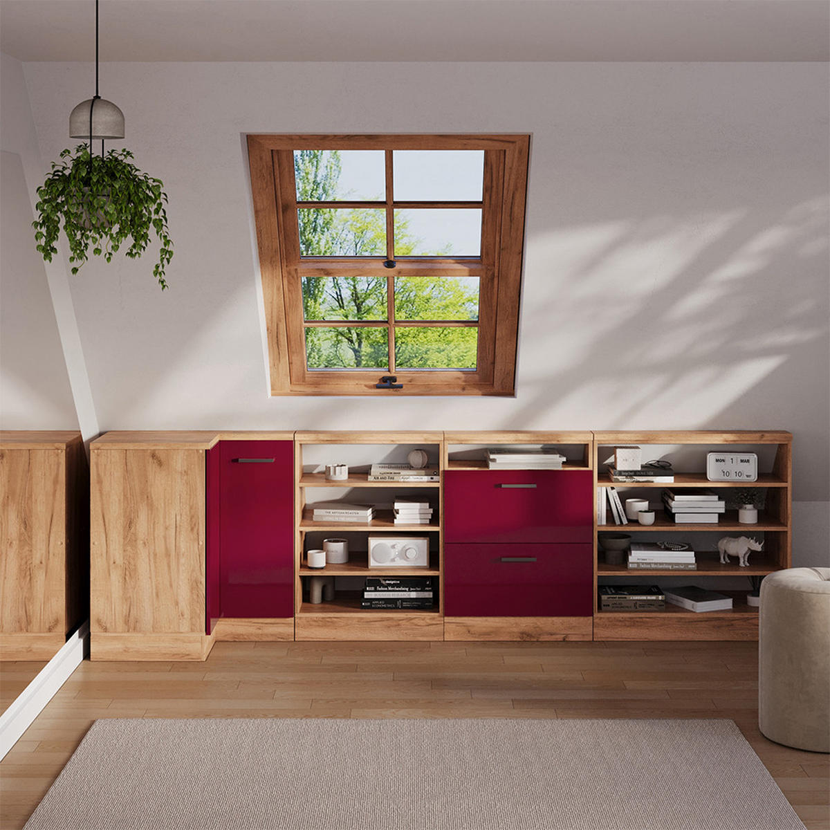 DACHSCHRÄGENSCHRANK ECKSCHRANK Rion Rot Hochglanz/Goldkraft Eiche 75.6 x 81.6 cm mit 1 Tür - Honigeiche/Rot, Holzwerkstoff (75.6/81.6/75.6cm) - Vicco