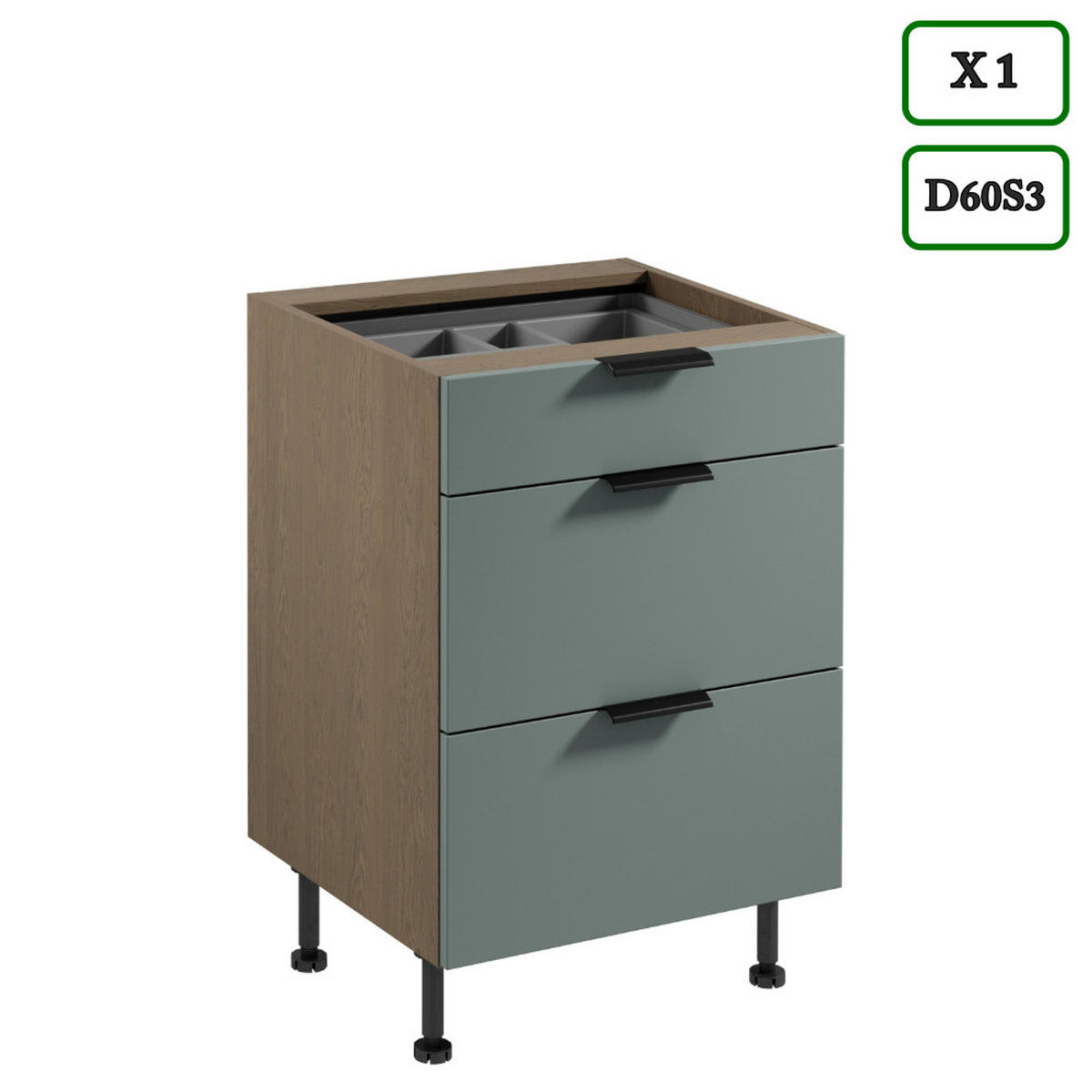 KÜCHENZEILE 400 cm –Sorento K73-M400 - in Grün / Matt - Schwarz/Grün, Holz/Holzwerkstoff (400/247/58cm)