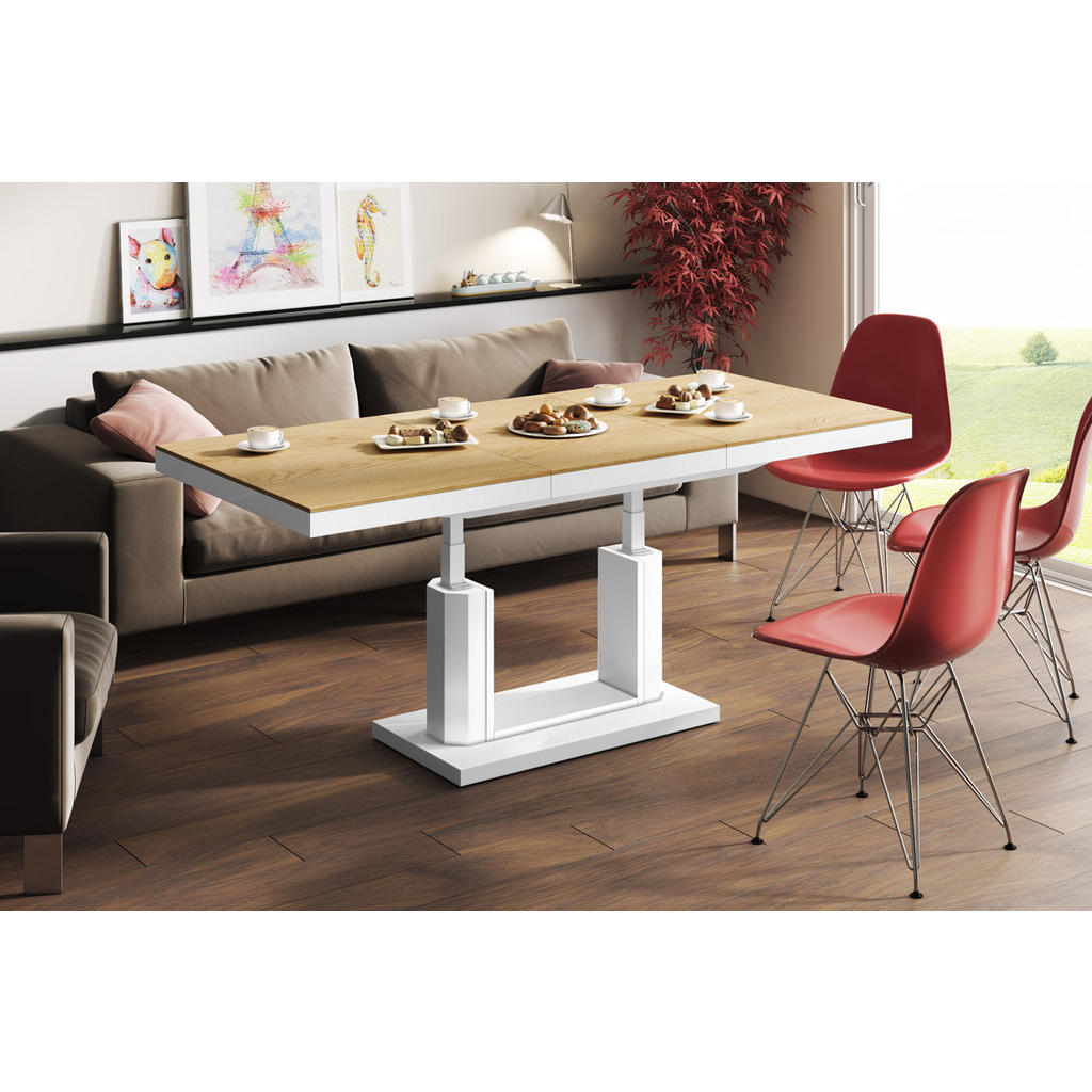 Thumbnail - designimpex Couchtisch, Eiche, Weiß Hochglanz, Holzwerkstoff, Rechteckig, 120x54x75 cm, Wohnzimmer, Wohnzimmertische, Co...