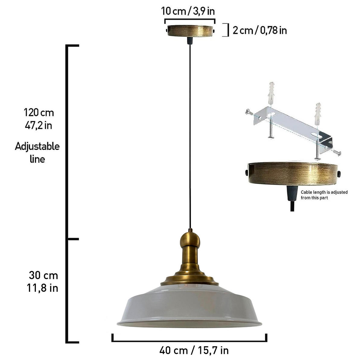 KÜCHENLAMPE Asletl Long-Knob 40/30 cm - Grau, Metall (30/40/30cm) - Bamyum