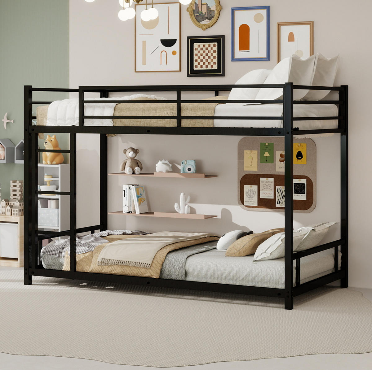 ETAGENBETT mit Leiter und Rausfallschutz 197 x 98 x 136 cm Metall Schwarz - Schwarz, Metall (90/190cm) - Beauniv