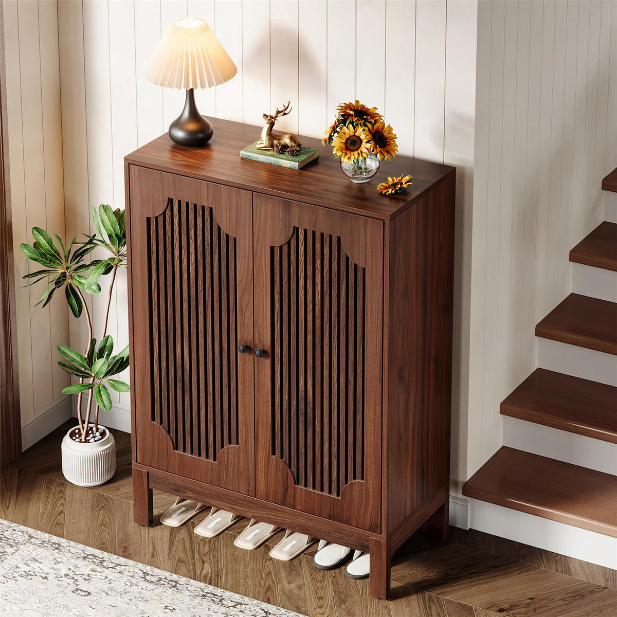 SCHUHSCHRANK Walnuss 5 Ebenen mit Türen - Braun, Holz (80/110/35cm) - Kaket