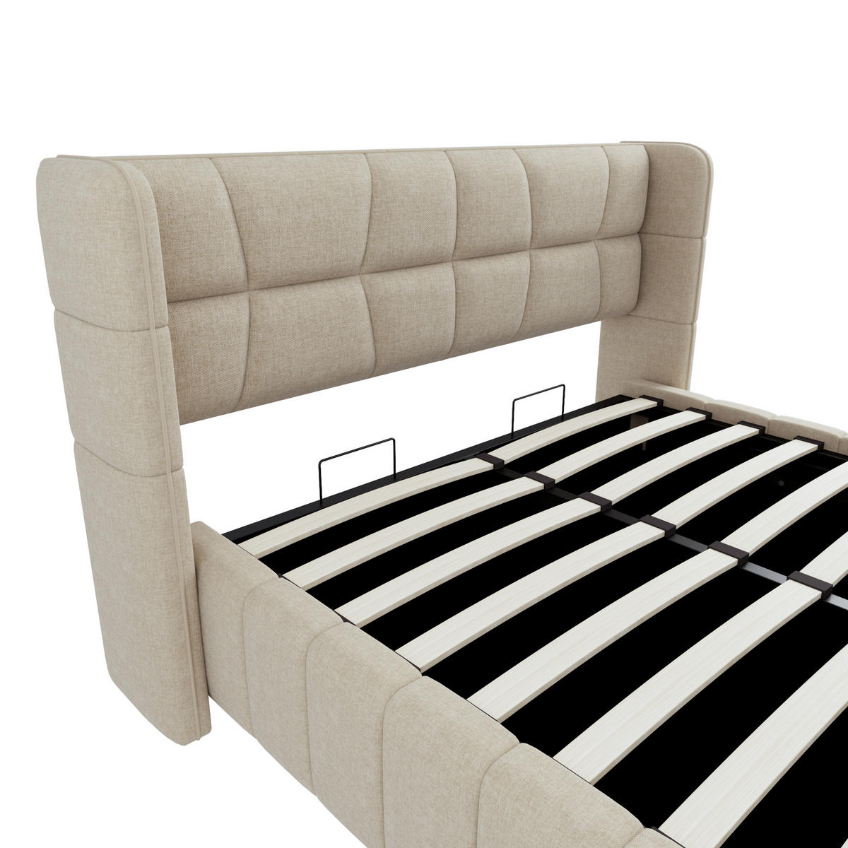 POLSTERBETT 140/200 cm in Beige mit Stauraum - Beige, Holzwerkstoff/Textil (140/200cm) - WISHDOR