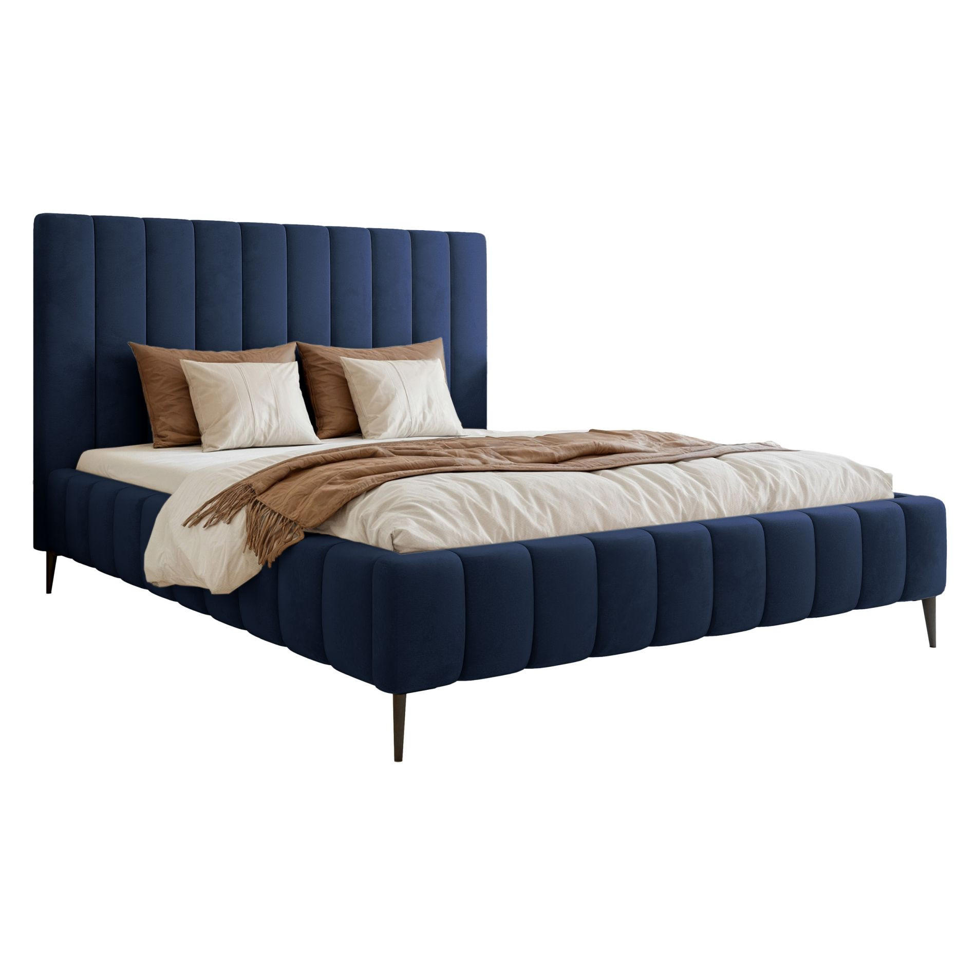 POLSTERBETT Fiarro mit Metallfüßen, Marineblau, Velours, 160x200 cm - Dunkelblau, Textil/Metall (160/200cm) - Selsey