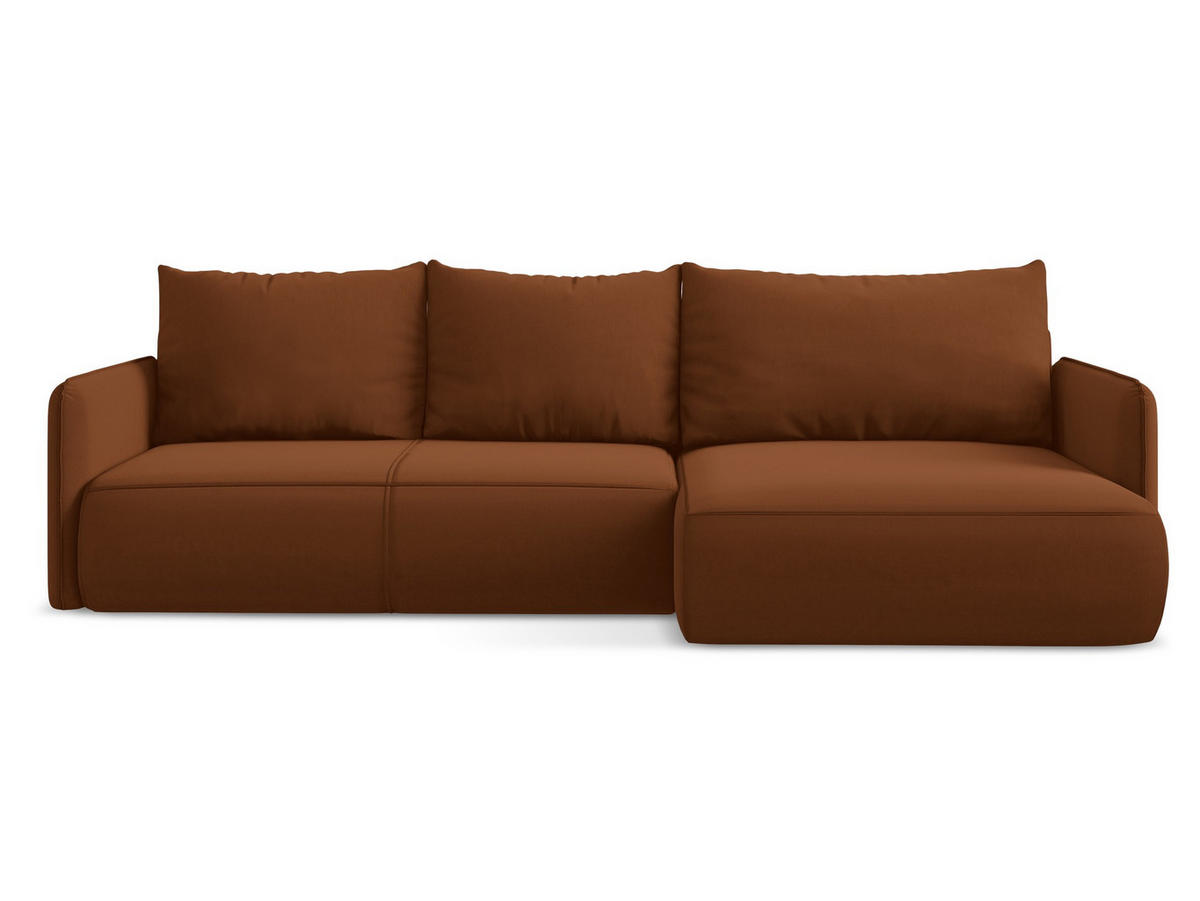 ECKSOFA mit Schlaffunktion Samt Stoff Orange - Terracotta/Schwarz, Kunststoff/Textil (240/148cm) - Makamii