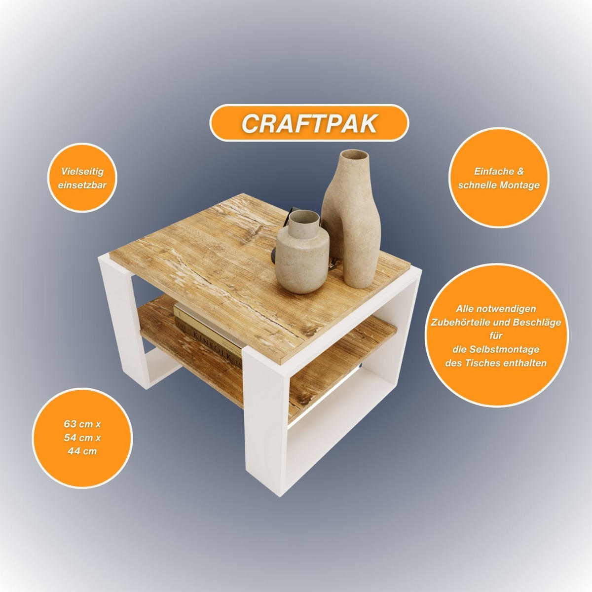 COUCHTISCH Holzwerkstoff rechteckig stabil Kiefer Milford 44/54/63cm - Kiefer Milford/Weiß, Holzwerkstoff (54/63/44cm) - CraftPAK
