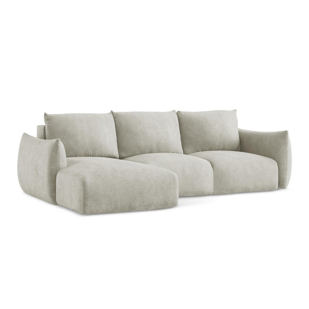 ECKSOFA mit Schlaffunktion links Chenille Stoff Creme - Perlmutt/Schwarz, Holzwerkstoff/Kunststoff (242/162cm) - LaMiaSofa