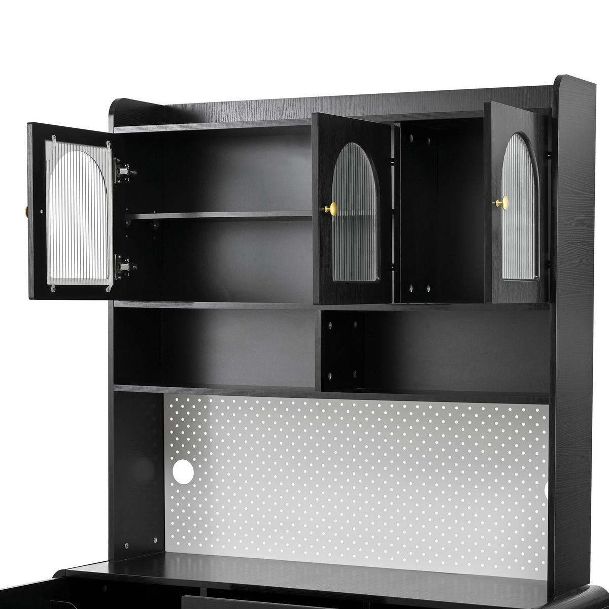 BUFFET 120x40x190 cm Schwarz mit Fluted Glas & Lochplatte - Schwarz, Holzwerkstoff (40/190/120cm) - Modfu