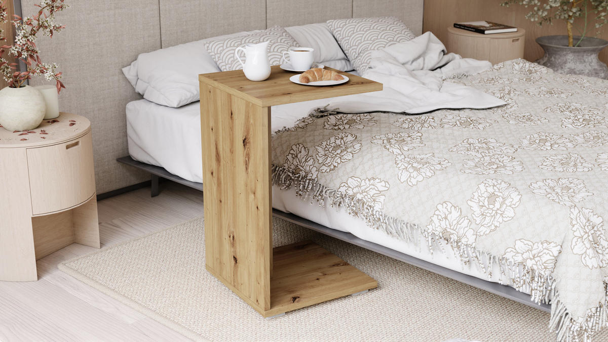 BEISTELLTISCH Rechteckig Eiche Artisan mit Ablage und Rollen - Eiche Artisan, Holzwerkstoff (40/40/66cm) - designimpex