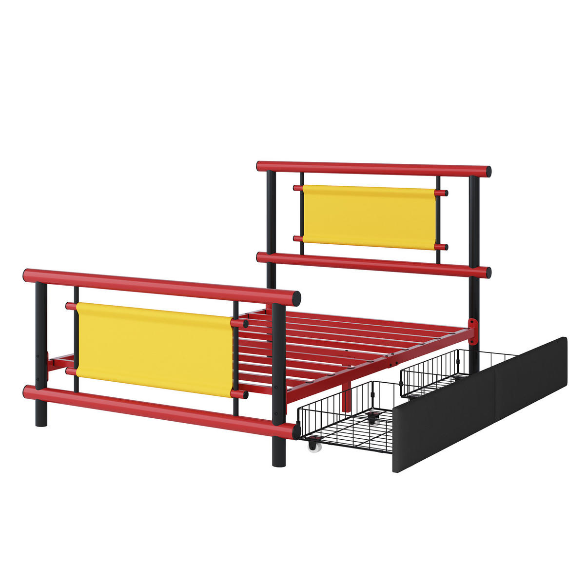 KINDERBETT 90/200 cm in Rot mit Schubladen aus Metall - Rot, Metall (90/200cm) - CHICFURN