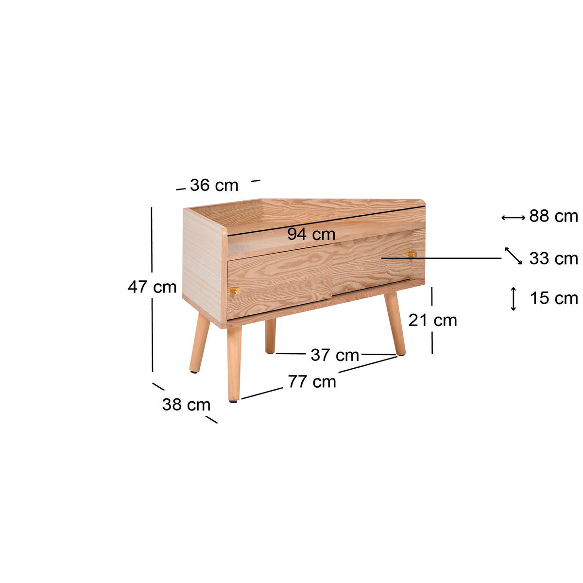 ECK-TV-SCHRANK Holz Braun 94 x 38 x 47 cm - Braun, Holz (94/47/38cm) - Nordlys