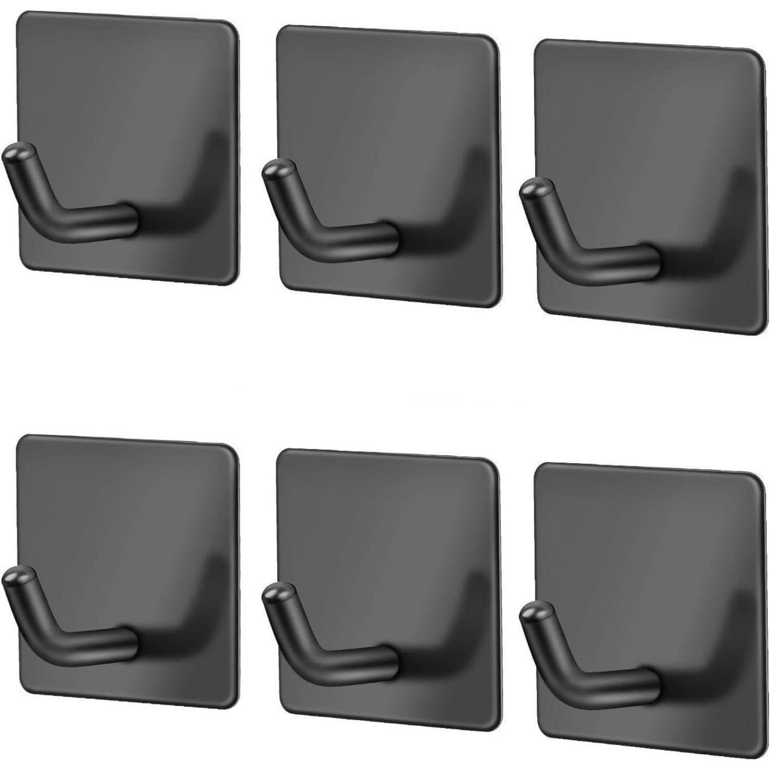 HANDTUCHHAKEN 6-teiliges Set Selbstklebend Mattschwarz - Schwarz, Metall (4.5/3.5/4.5cm)